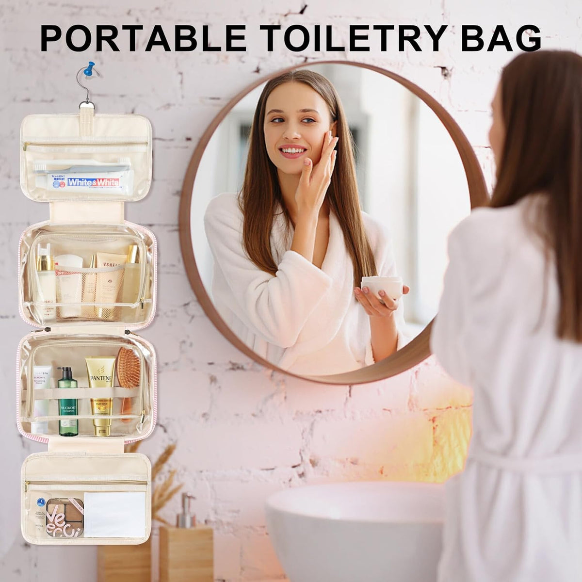 TOPEAST Travel Hanging Toiletry Bag, Personalized Initial Toiletry Pouch, Birthday Gifts for Women Mom Daughter Sister Friends, Cruise Essentials, Pink K
