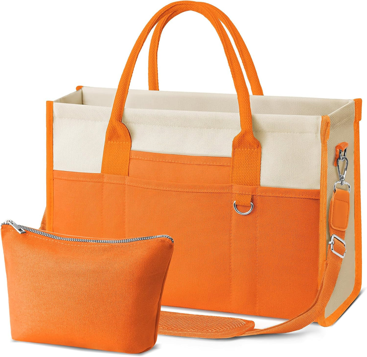 TOPEAST Canvas Tote Bag for Women, Women's Crossbody Handbag for Work Travel, Large Tote Bag with Compartments