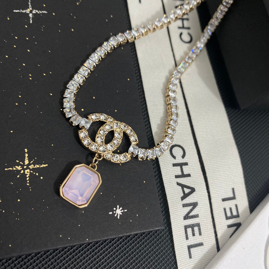 Elegant Square Crystal Diamond Necklace