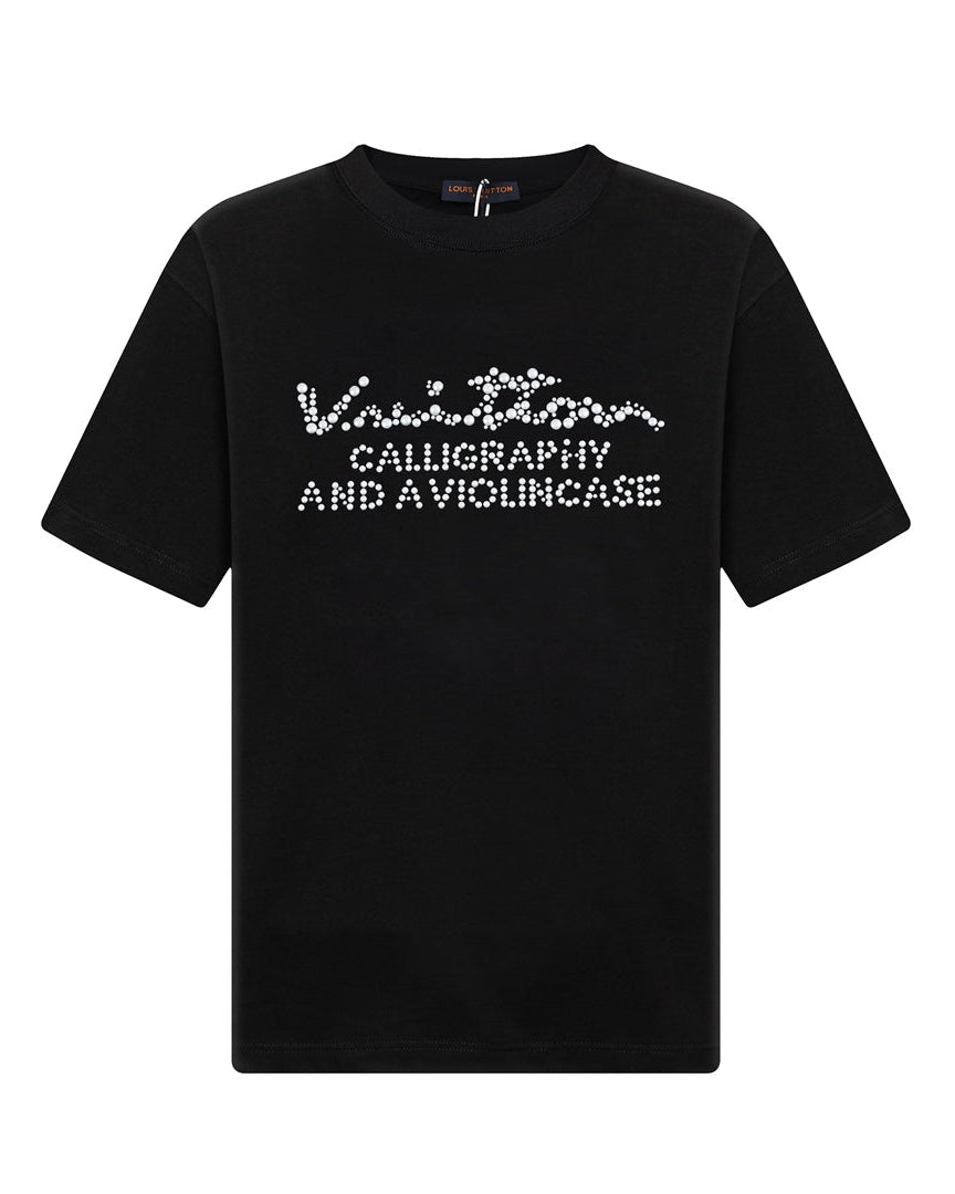Pearl embroidered cotton T-shirt